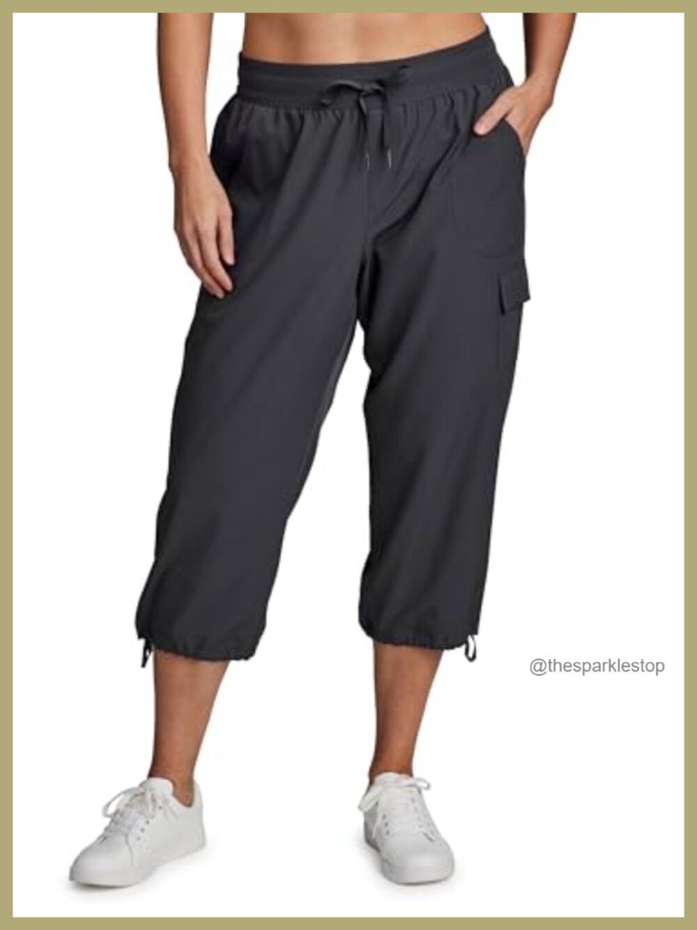 Women's Plus Size Lightweight Quick Dry Cargo Capri Pants with Drawstring Waist